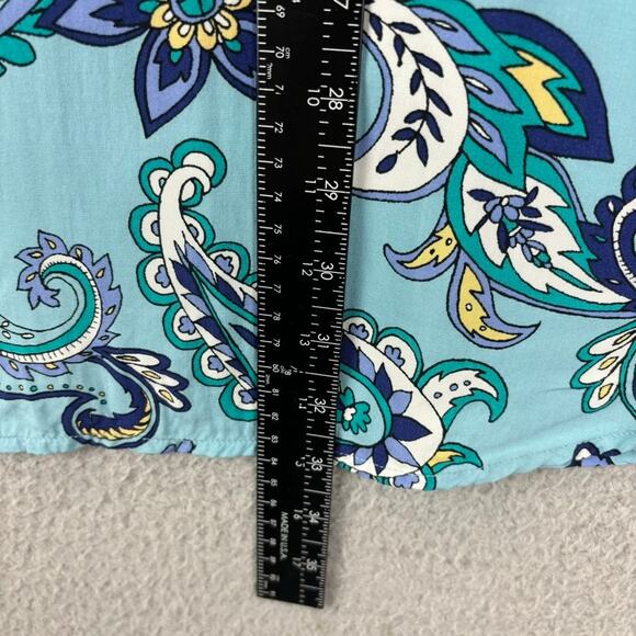 Talbots Blouse XL Blue Paisley Boho Preppy Floral Whimsical Colorful Roll Tab - Picture 8 of 10